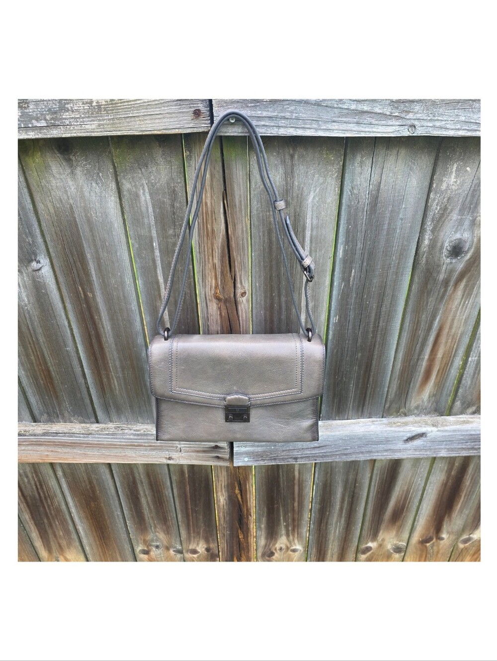 FRYE‎ Alex Flap Shoulder Convertible Crossbody Bag Shadow Grey Leather Push Lock - Picture 3 of 17